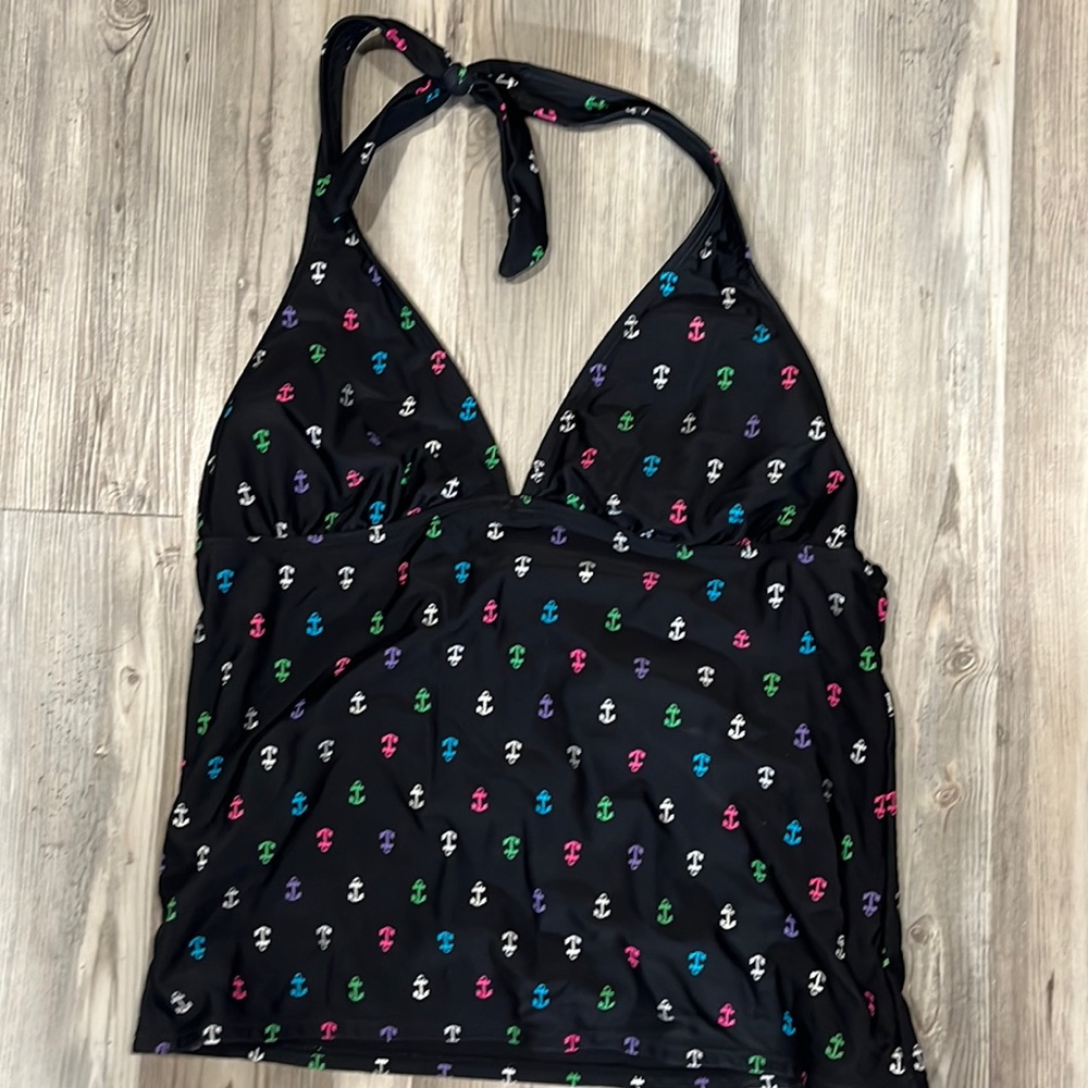 Size large Old navy black tankini bathing suit top with anchors